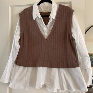 Anthropologie white button up and vest combo